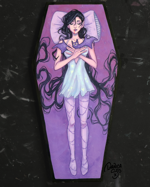 A Cozy Vampire Nap ☾ Original Oil Painting